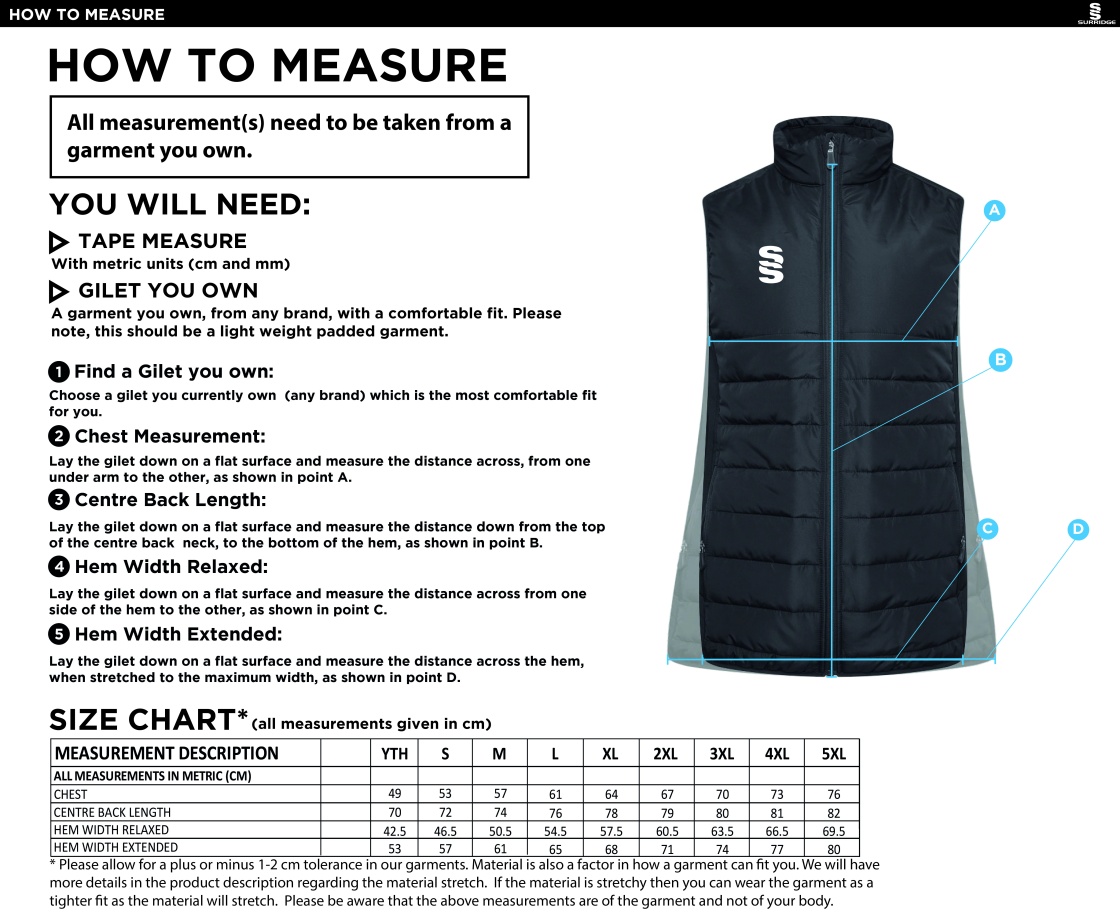 St Michaels School - Padded Bodywarmer - Size Guide