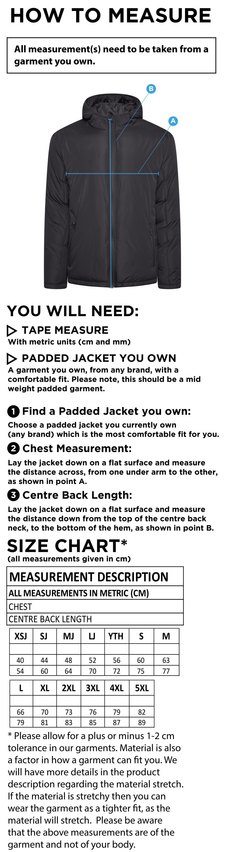 St Michaels School - Ct Padded Jacket - Size Guide