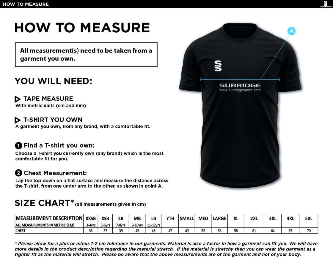 St Michaels School - Dual Games Shirt - Size Guide