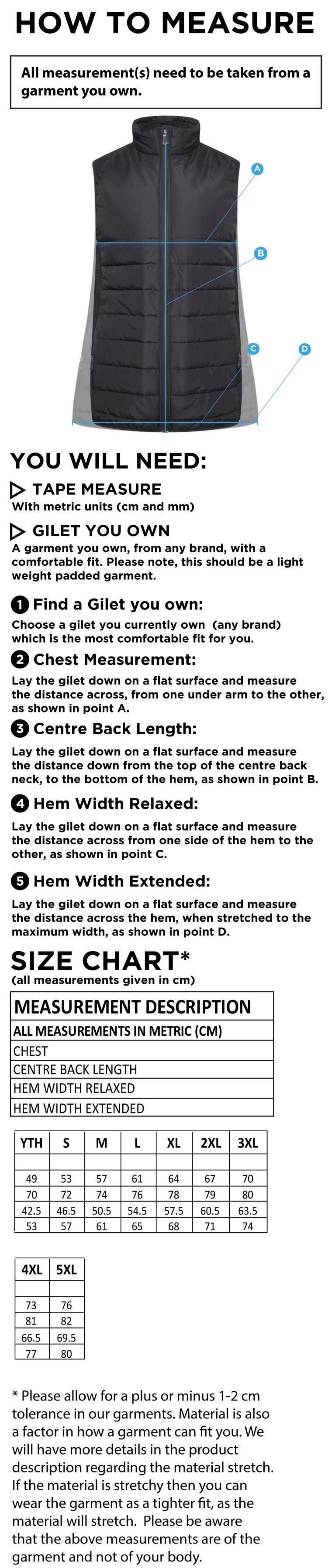 St Michaels School - Padded Bodywarmer - Size Guide