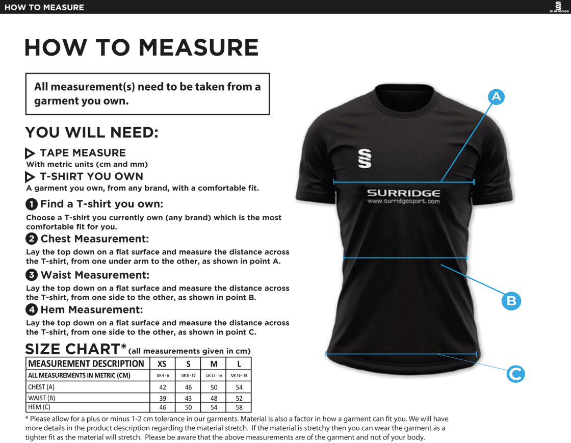 St Michaels School - Dual Games Shirt - Women's - Size Guide