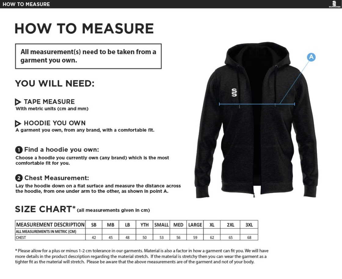 St Michaels School - Dual Full Zip Hoody - Size Guide